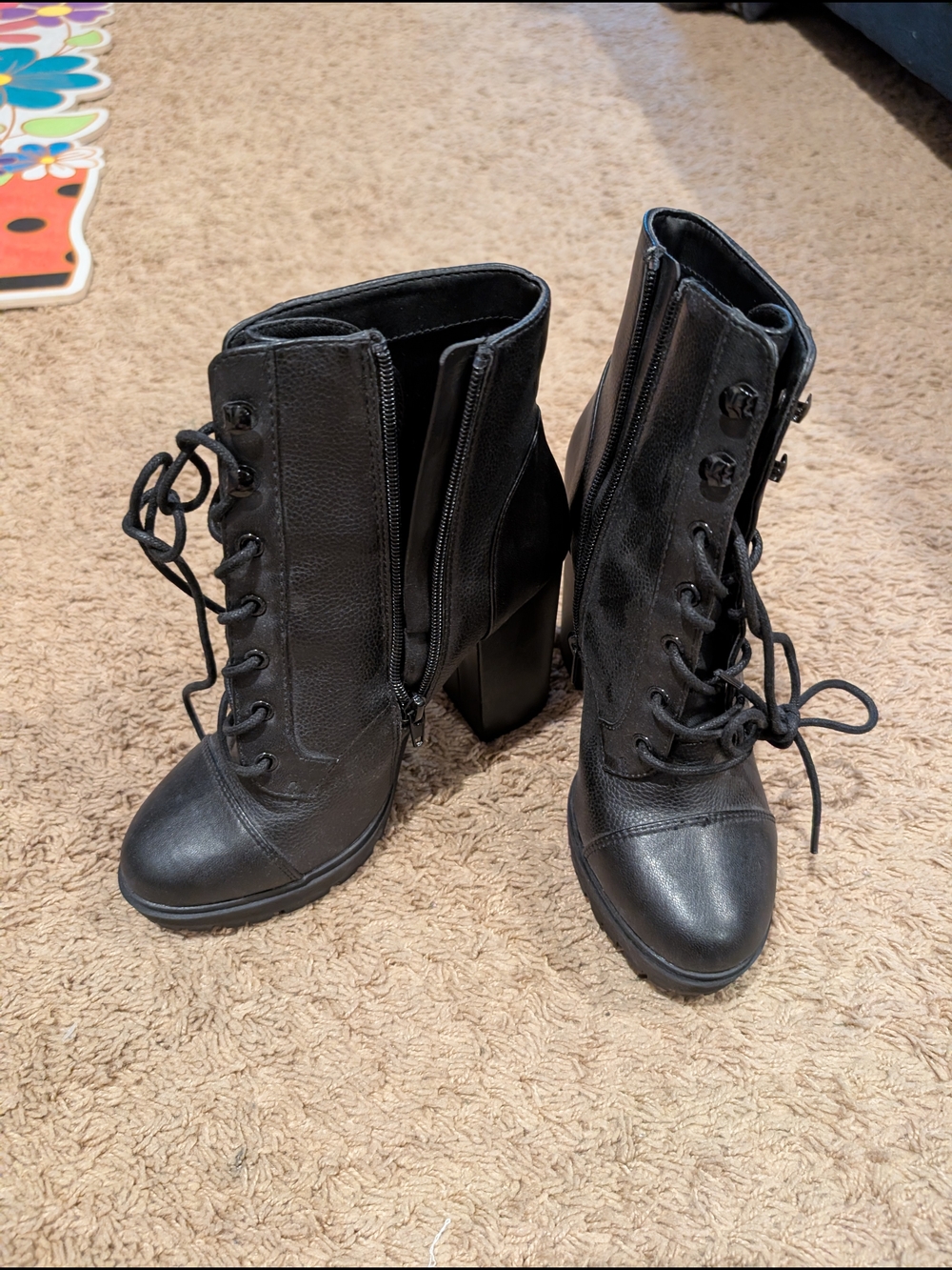 Express Women's Size 7 Black Lace-Up Block Heel Ankle Boots |Side Zip |Worn Once